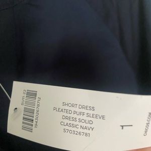NWT Chico’s Size 1 Navy Puff Shoulder dress